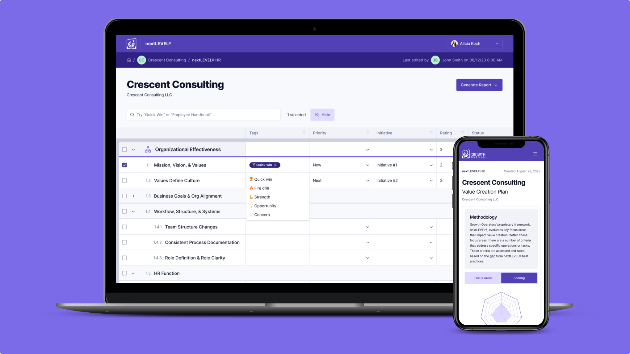 Web app screens